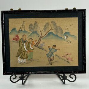 Vintage 1940s Chinese Silk Paper Bamboo Frame Qiu Ying Summer of the Renwu Year